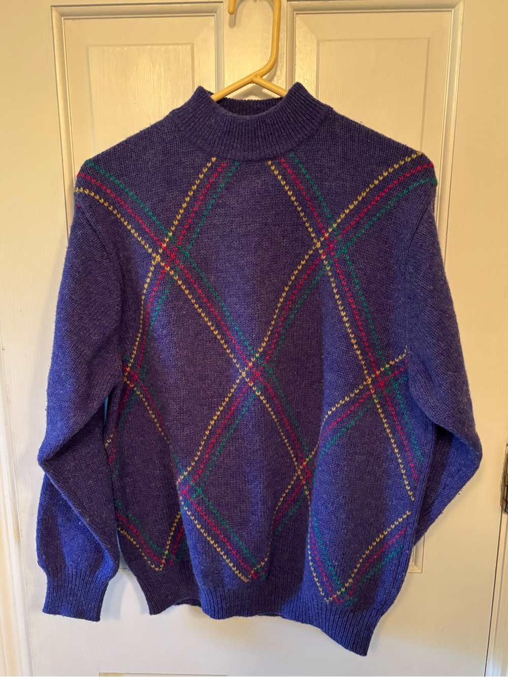 United Colors Of Benetton Purple Argyle Turtleneck Sweater